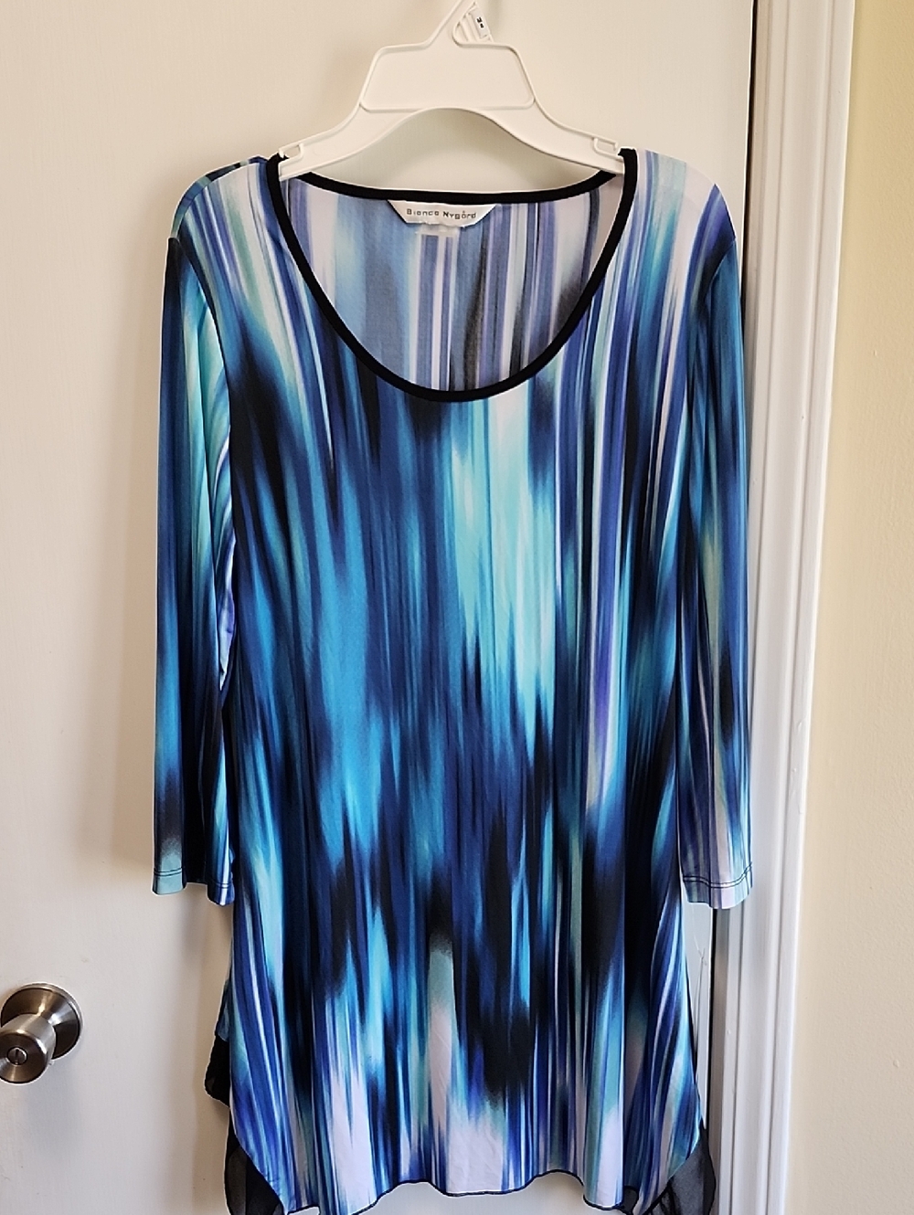 Bianca Nygard Blue & Teal Vertical-Brush Scoop Neck Tunic